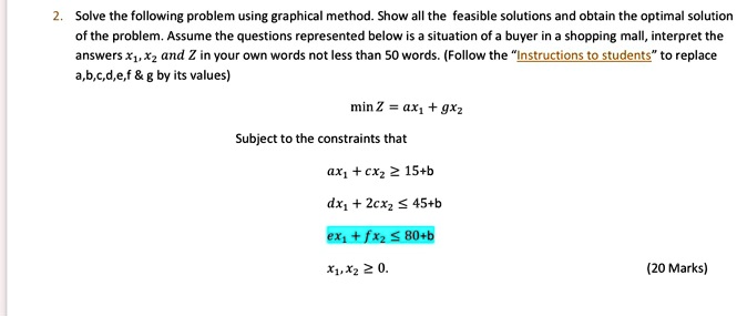 SOLVED: Solve the following problem using graphical method: Show all ...