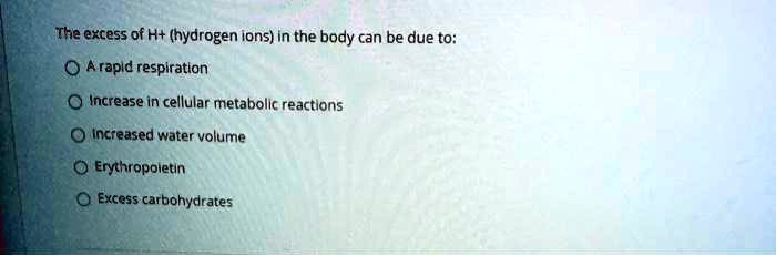 SOLVED: The excess of H+ (hydrogen ions) in the body can be due to ...