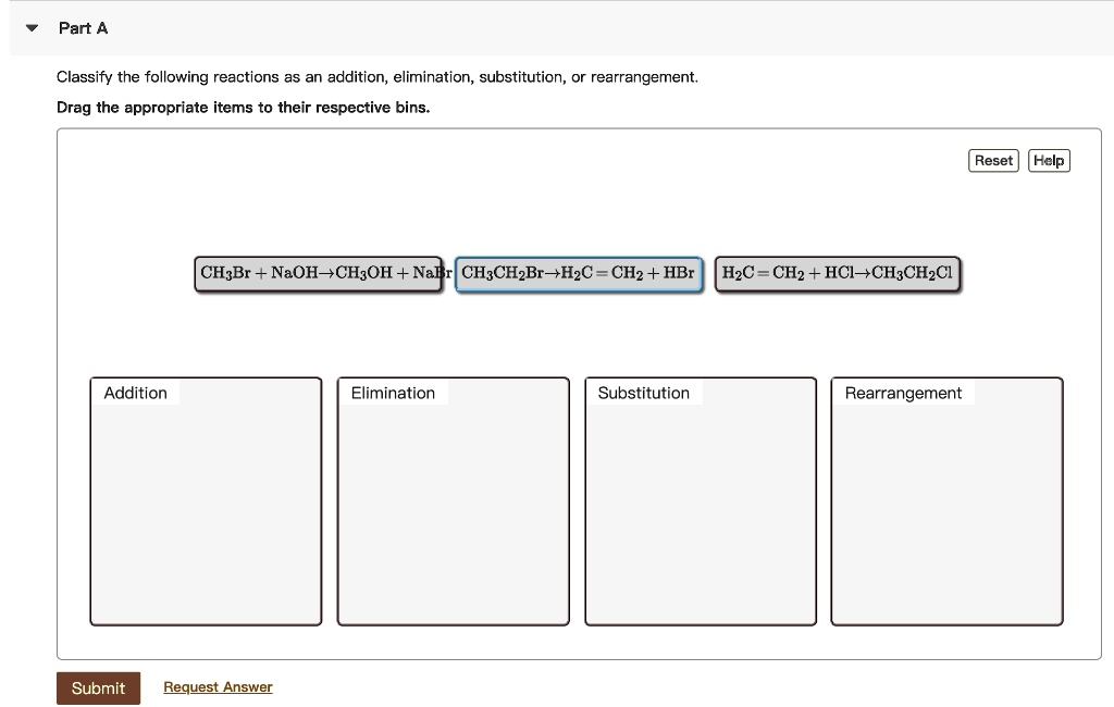 SOLVED: Classify the following reactions as an addition, elimination ...