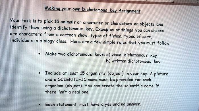 SOLVED: IMaking YOUL_own Dichotomous_Key_Assignnent our task is to pick ...