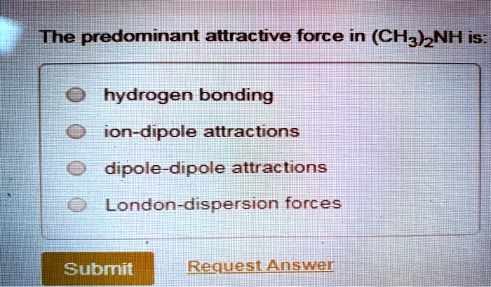 Solved Ithe Predominant Attractive Force In Ch3znh Is Hydrogen Bonding Ion Dipole 5395