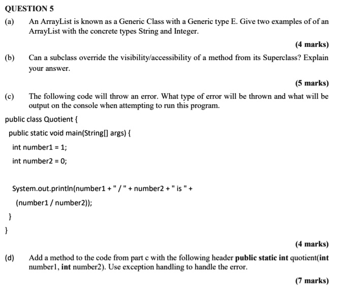 SOLVED: QUESTION 5 An ArrayList is known as Generic Class with Generic ...