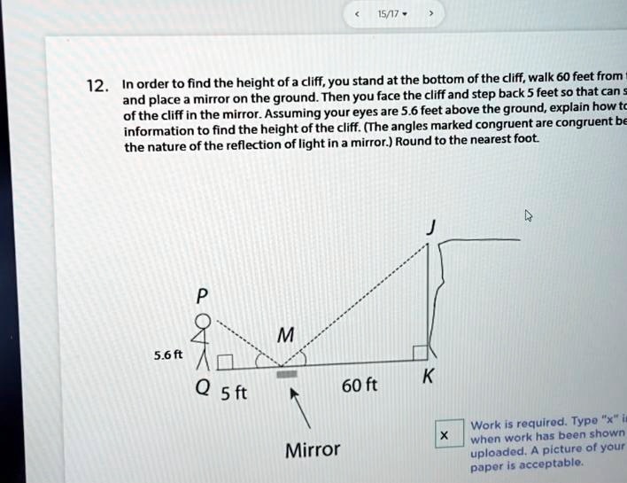 SOLVED Find the height of the cliff. 12. In order to find the height