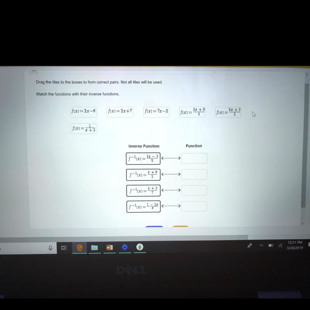 SOLVED Match the functions with their inverse functions. Drag the