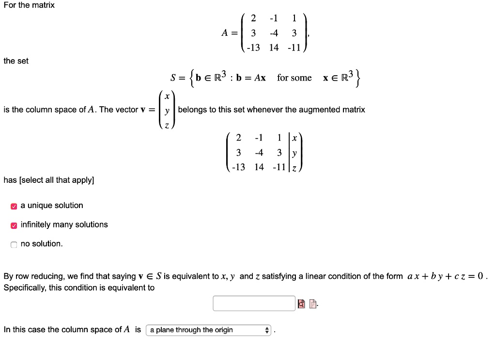 SOLVED For the matrix A 4 13 14 3 the set S b eR3 b Ax