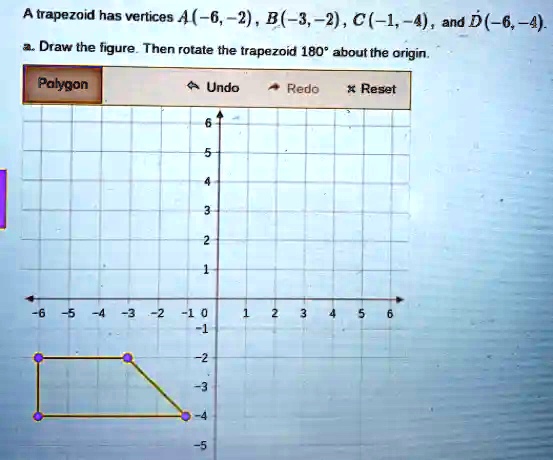 SOLVED: A Trapezaid Has Vertices A (-6,-2) , B(-3,-2) , C(-1,-4) , And ...