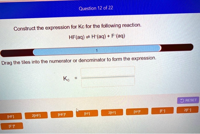 question 12 of 22 construct the expression for kc for the following