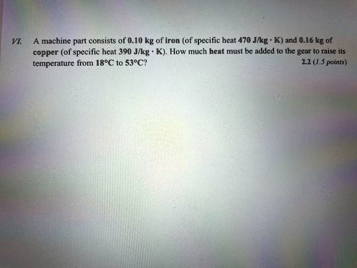 SOLVED A machine part consists of 0.10 kg of iron (of specific heat