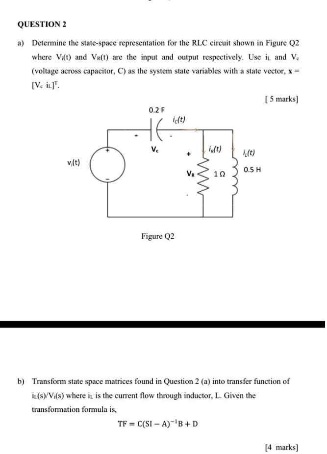 SOLVED: Determine the state-space representation for the RLC circuit ...