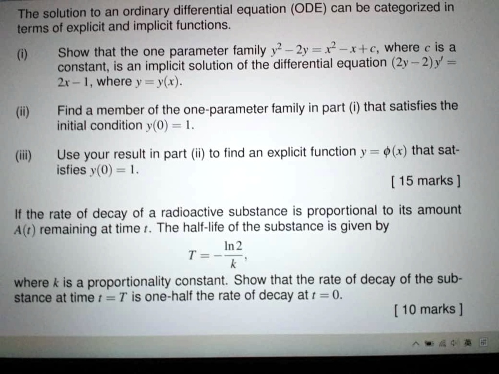 Solved The Solution To An Ordinary Differential Equation Ode Can Be Categorized In Terms Of 8387