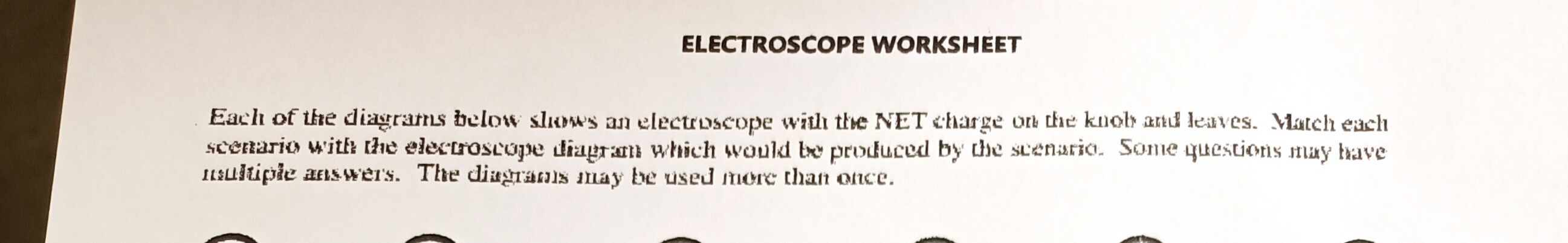 ELECTROSCOPE WORKSHEET