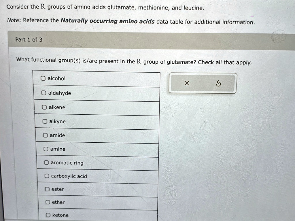 Consider the R groups of amino acids glutamate, methionine, and leucine ...