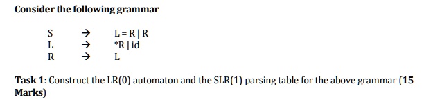 SOLVED: Consider the following grammar: S -> L R F -> F L -> R | R * R ...