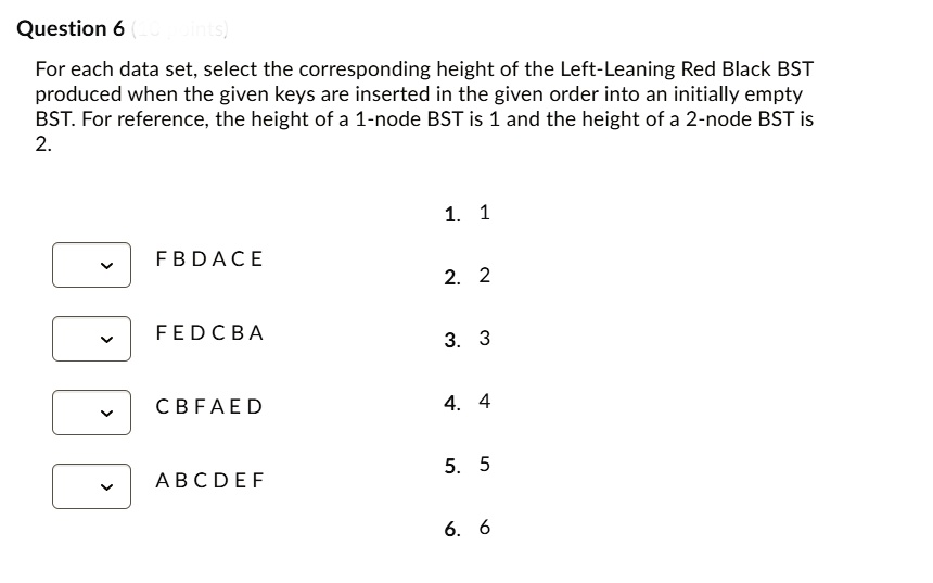 SOLVED Question 6 For each data set, select the corresponding height