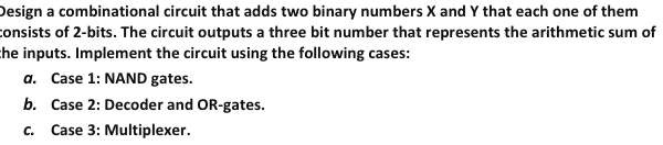 SOLVED: Design a combinational circuit that adds two binary numbers X ...