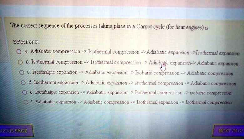 SOLVED: The correct sequence of the processes taking place in a Carnot ...
