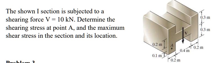 the shown i section is subjected to a shearing force v 10 kn determine the shearing stress at point a and the maximum shear stress in the section and its location 21419