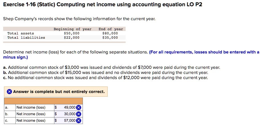 Exercise 1 16 Static Computing Net Income Using Accounting Eguation Lo ...