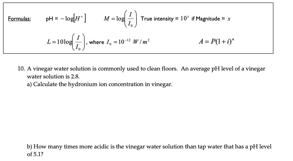 SOLVED: Formulas: PH = logHt] M =log True intensity = 10' if Magnitude ...