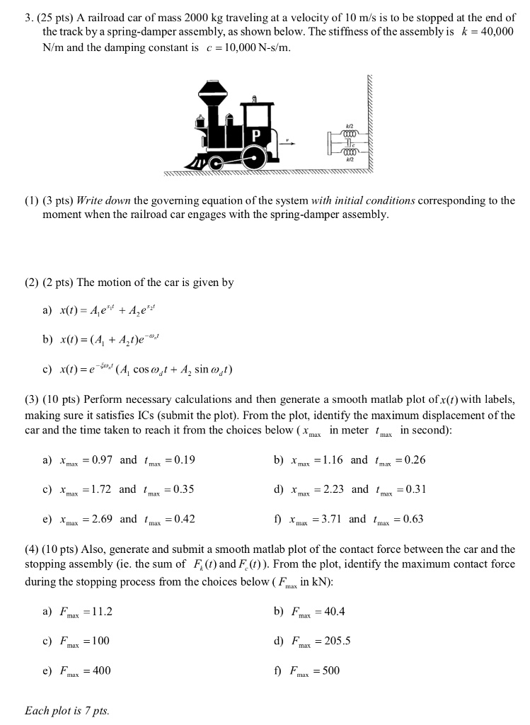 SOLVED (25 pts) A railroad car of mass 2000 kg traveling at a velocity
