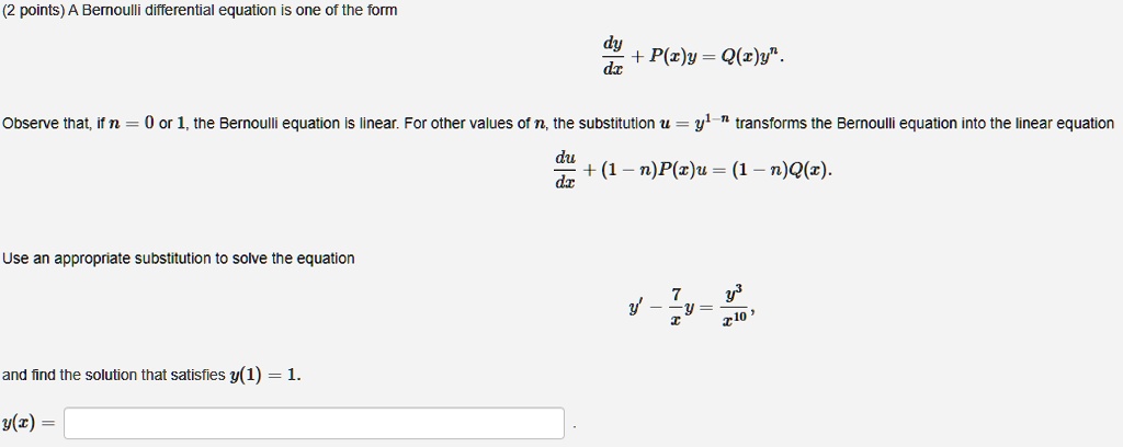 VIDEO solution: A Bernoulli differential equation is one of the form dx ...