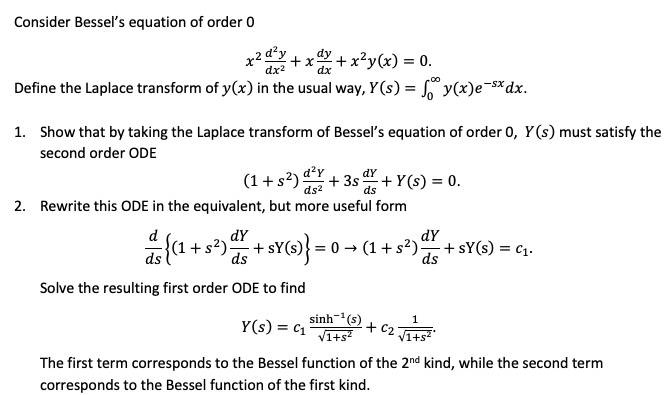 consider bessel equation of order 0 4 x2ylx 0 define the laplace ...