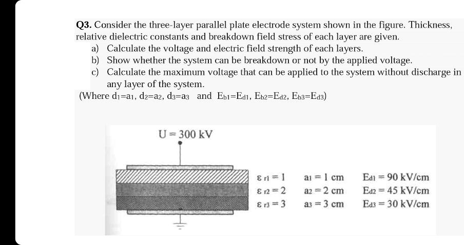 SOLVED: Q3. Consider the three-layer parallel plate electrode system ...