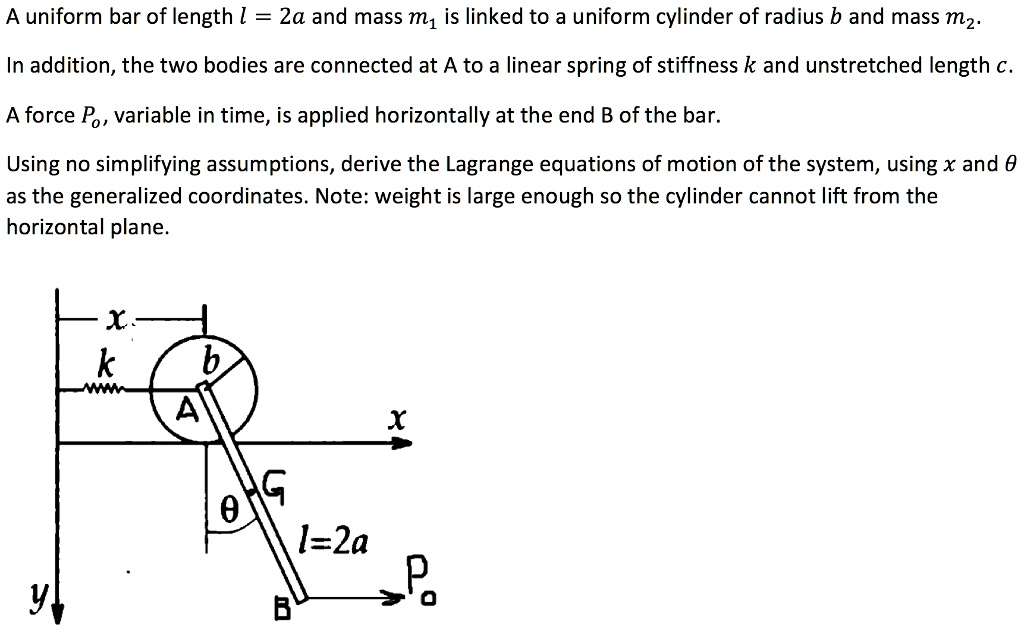 SOLVED: A uniform bar of length l = 2a and mass m is linked to a ...