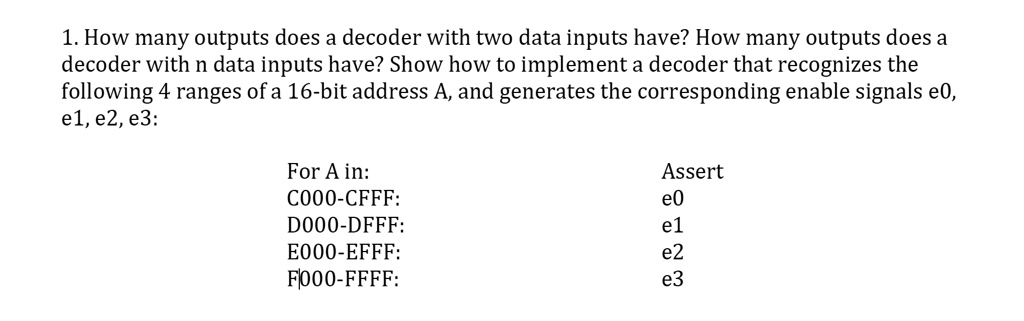 How Many Outputs Does A Decoder With Two Data Inputs Have How Many