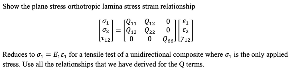 SOLVED: Text: Show the plane stress orthotropic lamina stress-strain ...