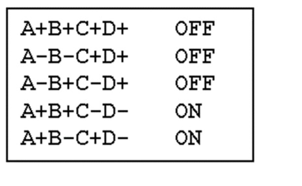 A+B+C+D+ A-B-C+D+ A-B+C-D+ A+B+C-D- A+B-C+D-OFF OFF O… - SolvedLib