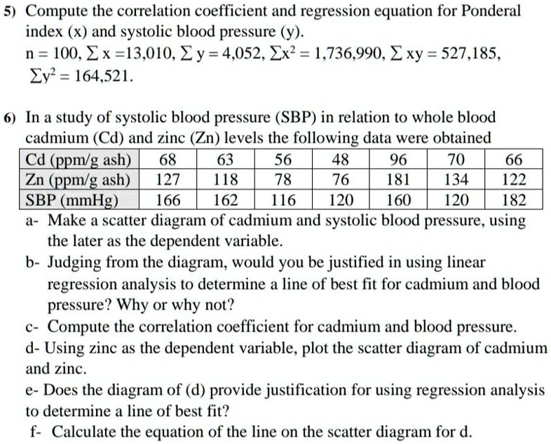 Solved: 5. Compute The Correlation Coefficient And Regression Equation 