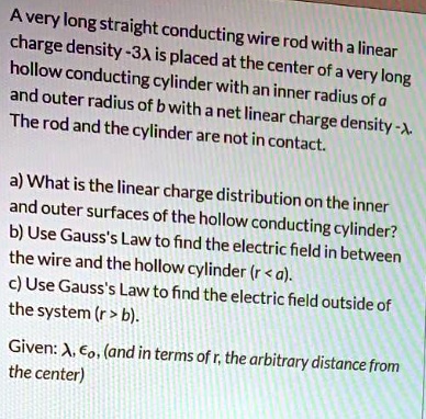 SOLVED: A very long: straight = conducting = charge density - 'wire rod ...