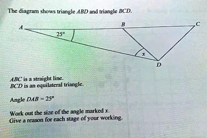 SOLVED: The diagram shows triangle ABD and triangle BCD 258 ABC is a ...