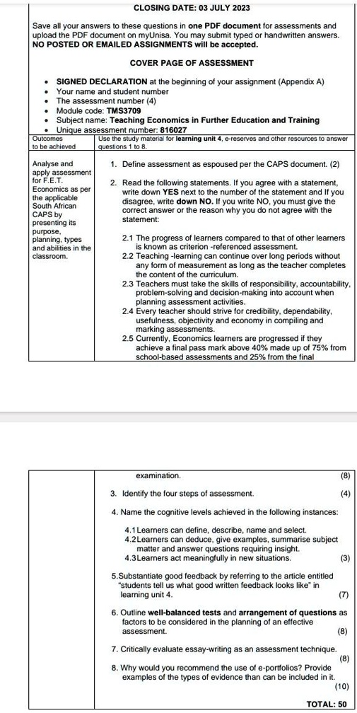 SOLVED: CLOSING DATE: 03 JULY 2023 Save all your answers to these ...