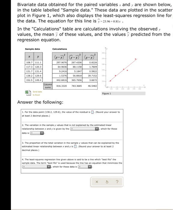 SOLVED:Bivariate data obtained for the paired variables and are shown ...
