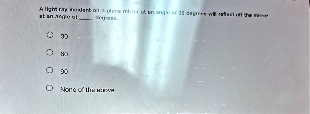 a light ray incident on a plane mirror at an angle of 30 degrees will ...