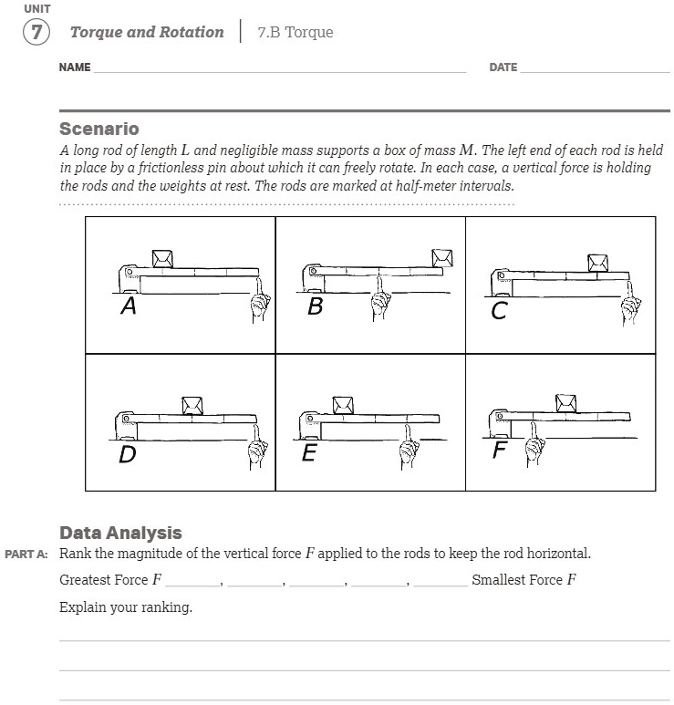 'UNIT Torque and Rotation 7.B Torque NAME DATE Scenario A long rod of ...