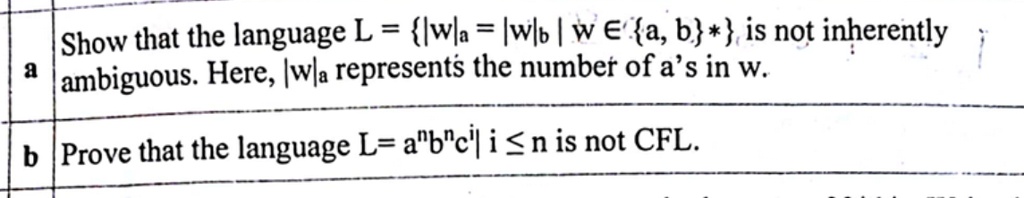 Show That The Language L=|w|(a)=|w|(b)|wina,b**, Is Not Inherently ...