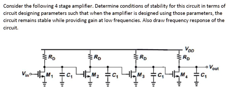 SOLVED: Consider the following 4-stage amplifier. Determine the ...