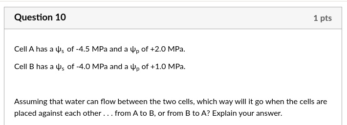 SOLVED:Question 10 1 pts Cell A has @s of-4.5 MPa and a @p of+2.0 MPa ...