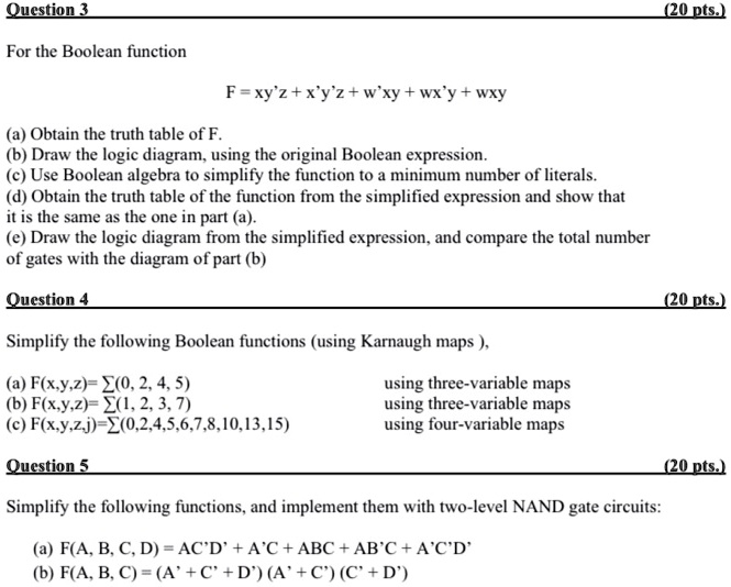 Solved text question 3 20 pts for the boolean function f xyz