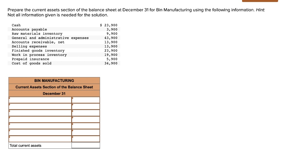 SOLVED: Prepare the current assets section of the balance sheet at ...