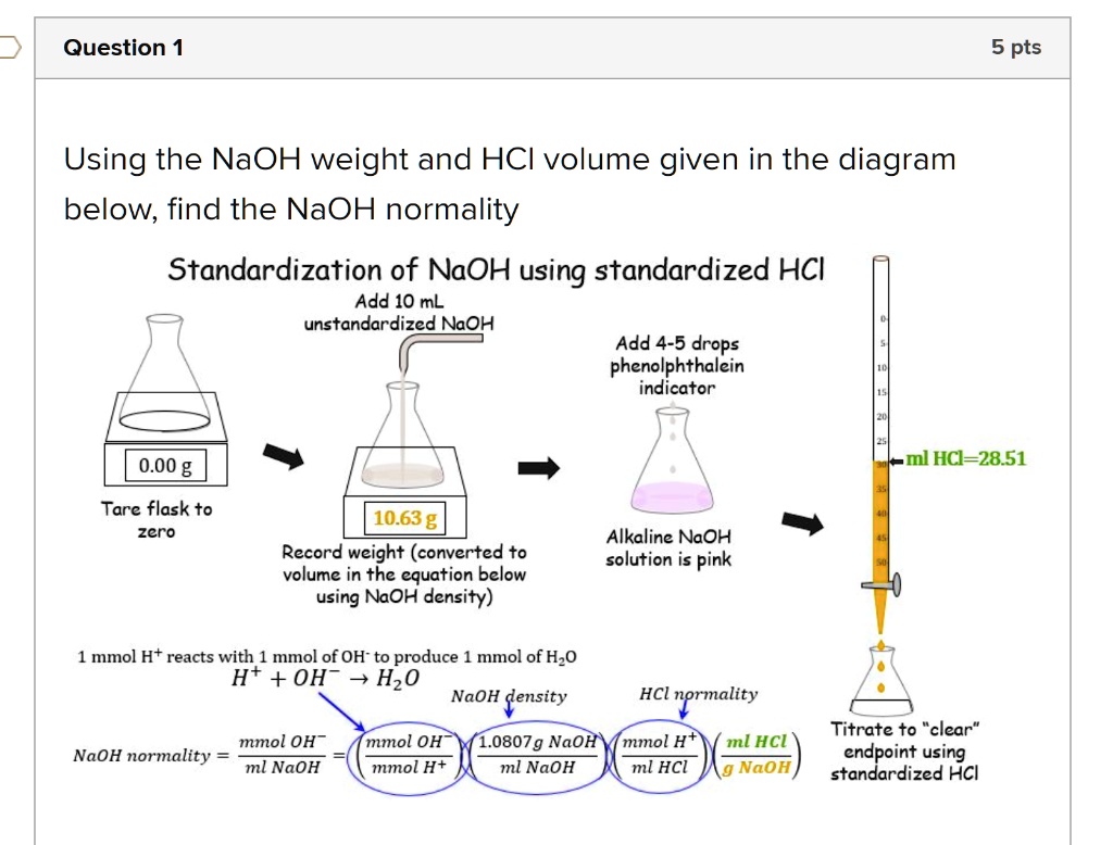 SOLVED: Using the NaOH weight and HCl volume given in the diagram below ...