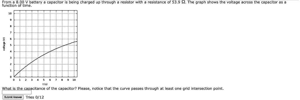 Texts: From an 8.0 V battery, a capacitor is being charged up through a ...