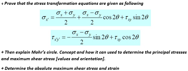 Strain Transformation Principles Theta Equation + Prove that the stress transformation equations are given as following ...