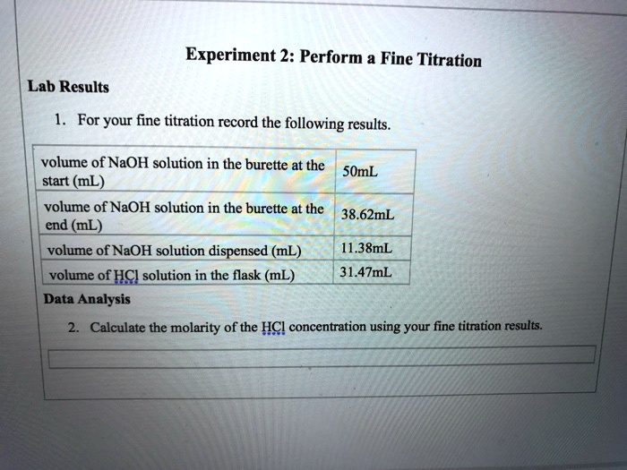 SOLVED Experiment 2 Perform a Fine Titration Lab Results For your