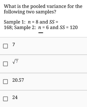 SOLVED: What is the pooled variance for the following two samples ...