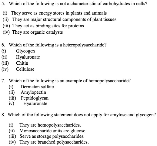 Solved: Which Of The Following Is Not = Characteristic Of Carbohydrates 