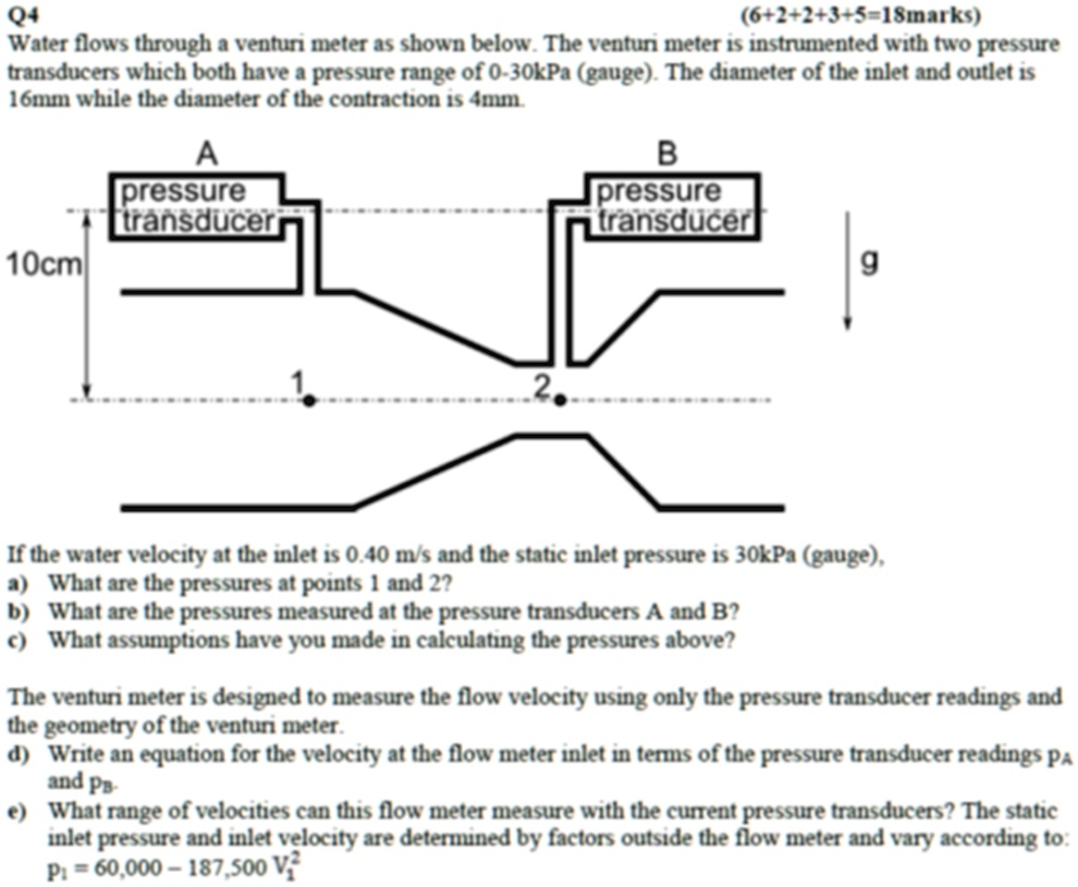 SOLVED: Q4 (6+2+2+3+5=18 marks) Water flows through a venturi meter as ...